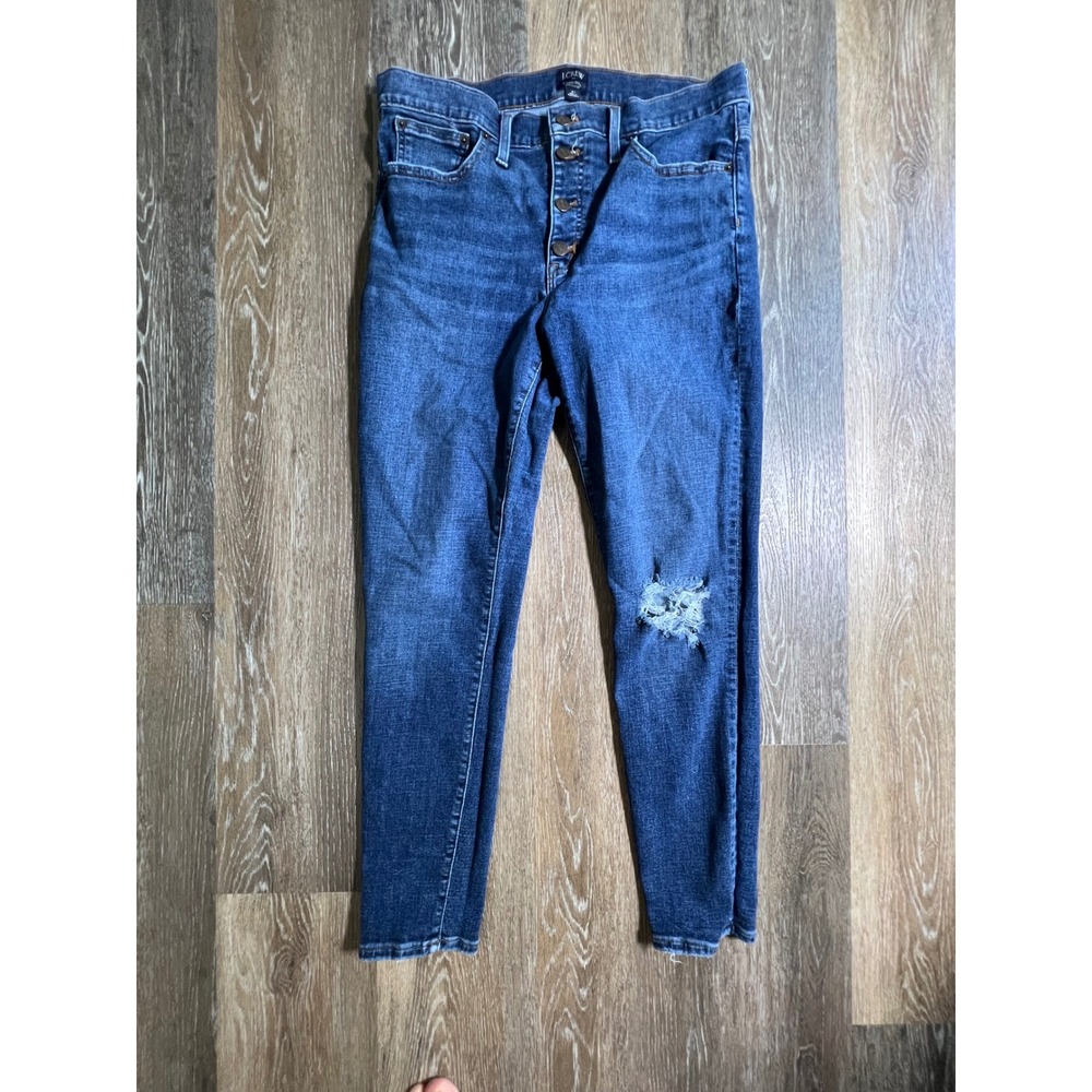 J.Crew‎ Skinny Jeans Womens 31 Blue Good Distressed 9" Mid-Rise Button Fly 547
